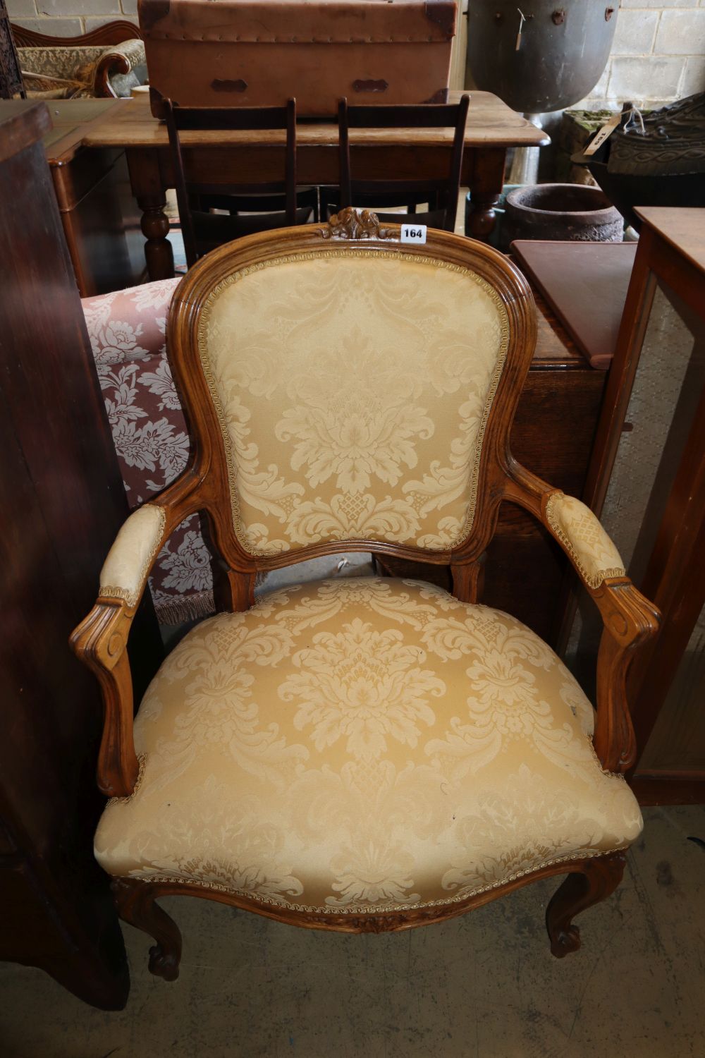 A French fauteuil chair and one other chair